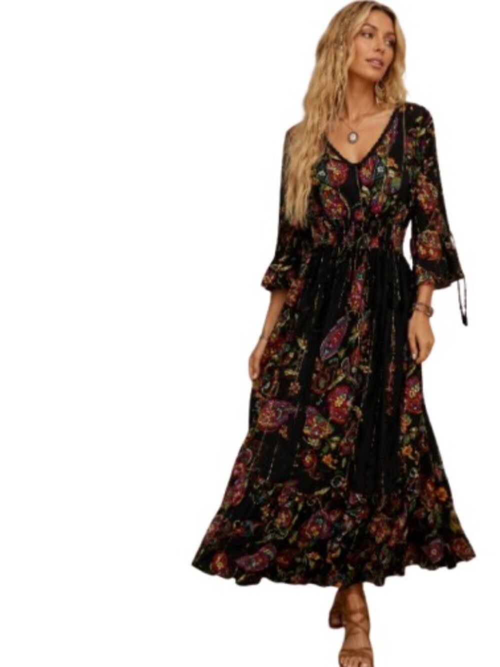 Anthropologie Me 2 Magic Womens Maxi Peasant Dress Dark Floral Bohemian Chic M